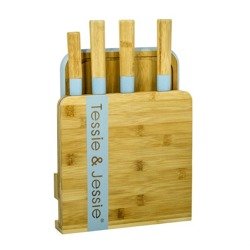 Zestaw 4 noży na stojaku z deską bambusową niebieski